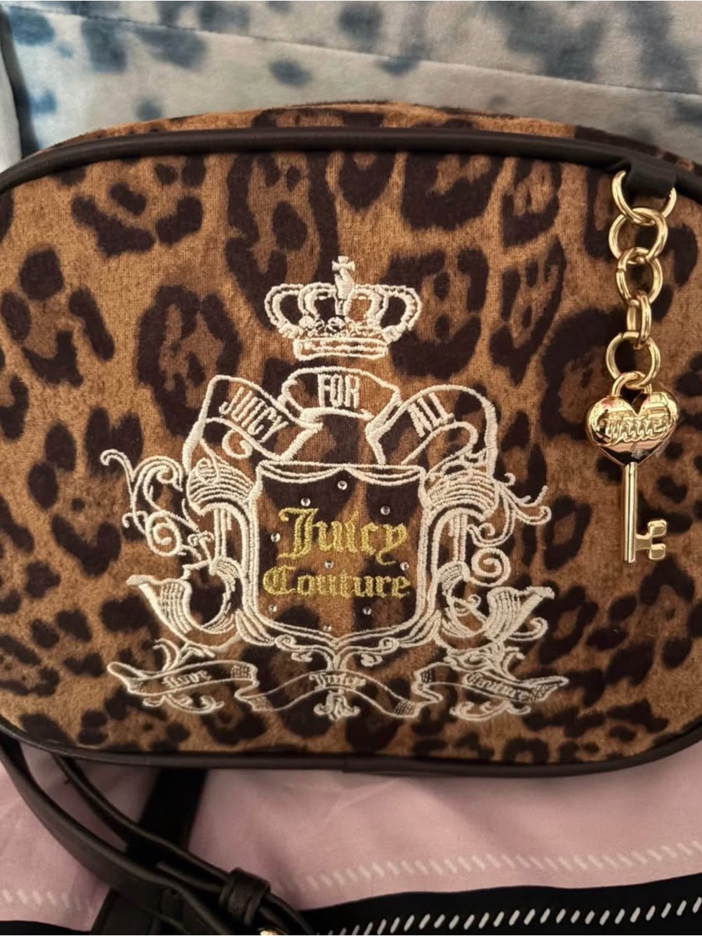 Juicy Couture Brown Leopard Crossbody with Gold Key Charm